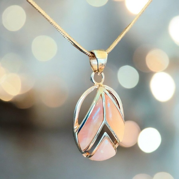 Pink Opal Rose Gold Over Sterling Silver Pendant & 18KGP Chain - Picture 1 of 8